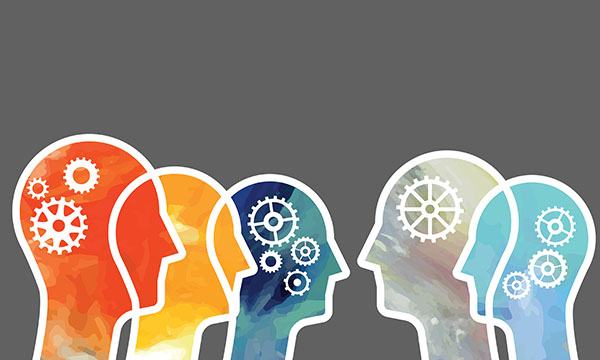 illustration shows a group of people with cogs in their brains