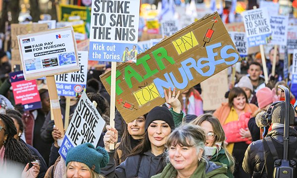 Nurses and their supporters marching through London to Downing Street