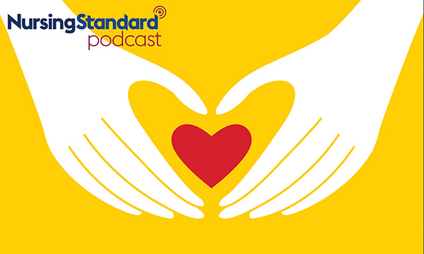 Illustration showing hands around a heart-shaped icon, representing the value of kindness in nursing care and teams