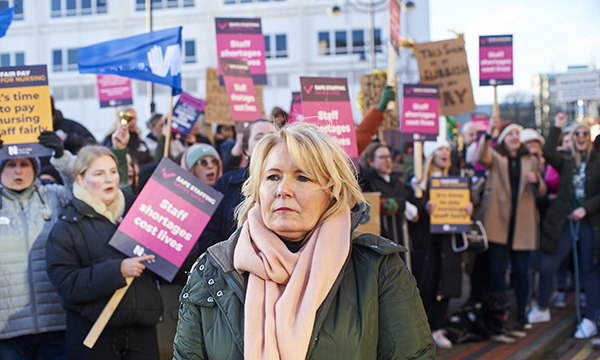 RCN general secretary Pat Cullen with striking nurses at Leeds General Infirmary
