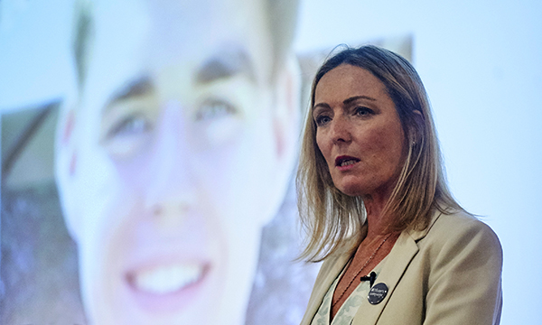 Paula McGowan speaking at the Positive Choices conference in Birmingham in 2019: she believes her son and&nbsp;family were not listened to in hospital and his death was avoidable