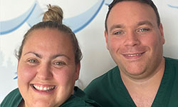 Kirsten Jenkins and Christian Harris, winners of the Nursing Support Worker award at the RCN Nursing Awards 2023