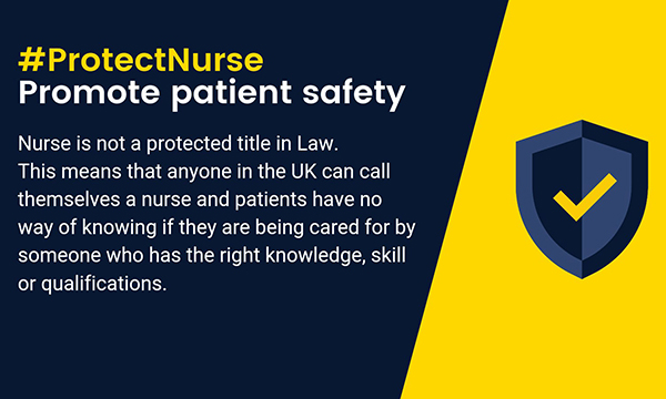 #ProtectNurse campaign wants the nurse designation to be circumscribed by law. Image shows details of the campaign, headed with 'protect patient safety'