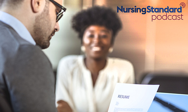 Applying for nursing jobs: an employer reads a nurse's supporting statement at her interview