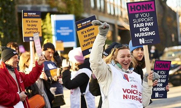 Striking nurses at Royal Brompton Hospital in London