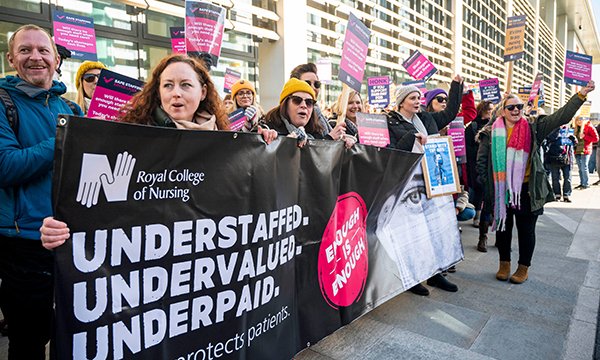Strikers at the Royal Sussex County Hospital in Brighton in February