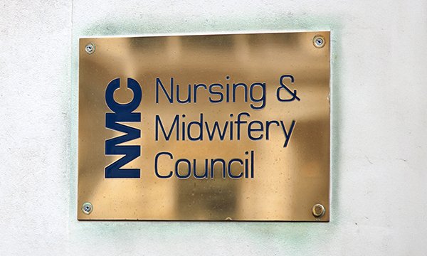 Nursing and Midwifery Council sign outside the nursing regulator’s building in London