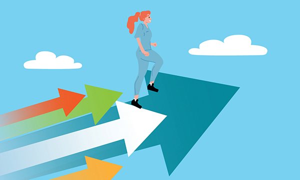 Illustration of nurse on upward arrows