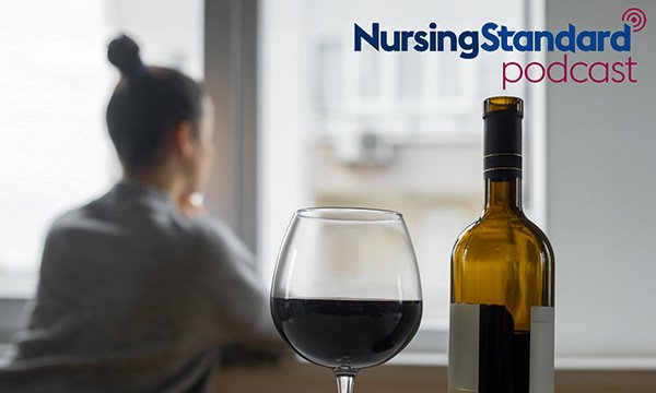 Nurses and alcohol: nurse in room with bottle of wine